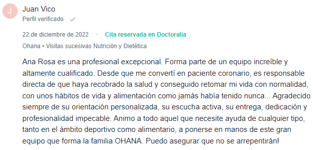 Opiniones nutricionista Ana Ohana